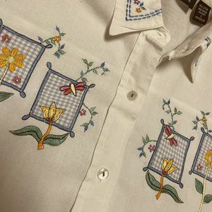 Vintage cotton embroidered white button down